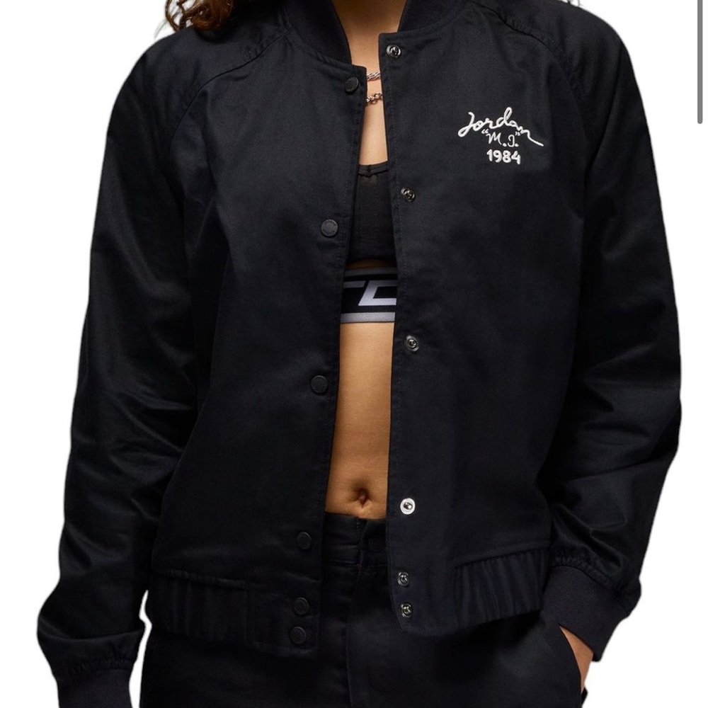 Jordan Women's Varsity Jacket Black Embroidered "M.J. 1984" Bomber FN5786-010